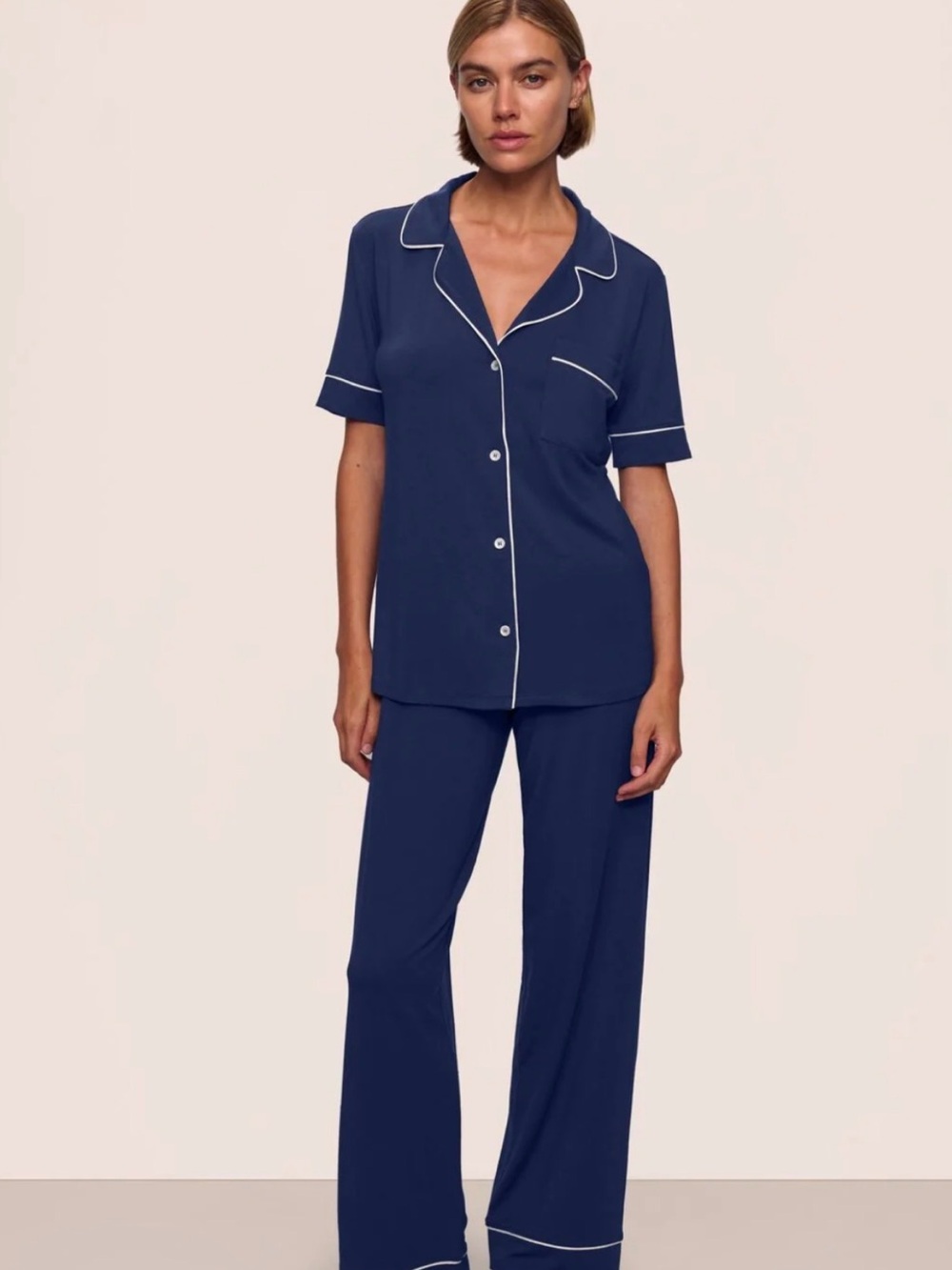 Eberjey Gisele Short Sleeve & Pants Set in Navy/Ivory
